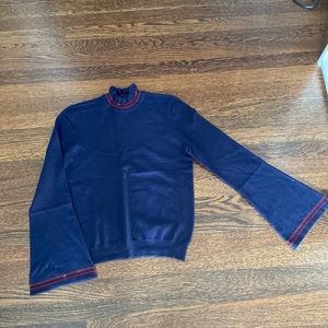 Navy blue and red strip mock neck sweater
